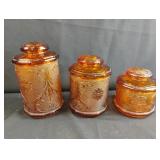 Vintage Indiana sandwich glass amber canister set