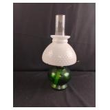 Vintage Green Glass Oil Lamp with Hobnail Milk
