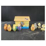 Noahs ark box with small wooden figures animals