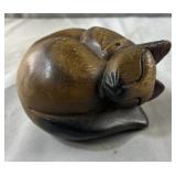 Wooden Carved Cat Decor Piece