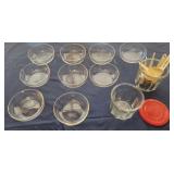 Clear glass small bowls, jars, measuring spoons