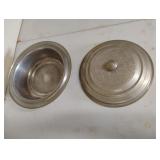 Vintage aluminum embossed serving bowl with lid