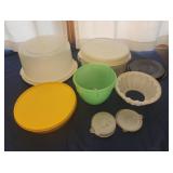 1 Tupperware container with yellow lid, plastic