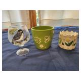 Small flower pots handpainted bird glass