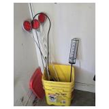 Bucket w/ Driveway Reflectors,  Rain Guage & more