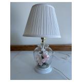 Small Table Lamp, Clear with Faux Flowers