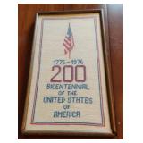 Vintage handmade bicentennial cross stitch framed