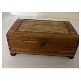 Wooden Jewelry Box with Contents (Scissors, etc)