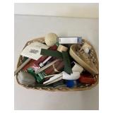 Basket of Miscellaneous Items - ashtray, door stop