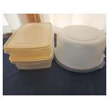 2 Rubbermaid containers and cake container