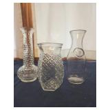 7" Milk bottle glass. 2 glass vases