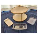 Lazy susan carousel and Pyrex butter dish and 2