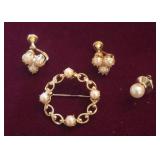 Genuine Pearl Clip-on Earrings, Brooch and Tie Pin