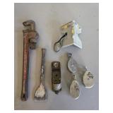 Pipe Wrench, Chisel, Plane, Pulleys & Post Level