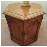 Vintage 2 door 6 sided end table. 22 x 24