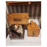 vintage shoe shine box and contents, vtg wooden