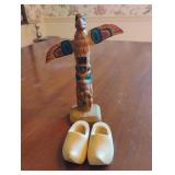 Small carved Indian todem pole 6.5" and hand