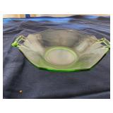 Vintage Uranium Green Glass Bowl Handles 6"