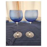 9" blue and clear wine glasses