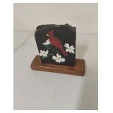 Cardinal hand painted stone and wood decor 5.5"