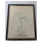 Framed Equidistant Map of Earth 11 x 14