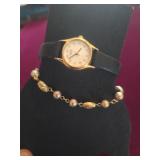 Faux Pearl Necklace and Ladies Watch (by Geiko)