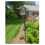 Wood bird house on a metal pole 62"