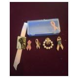 Group of Breast Cancer Awareness pins