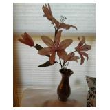 Pewter vase 6.5"  with faux pink orchid