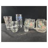 4, Vintage Clear Glass Coffee Mug Floral Decal