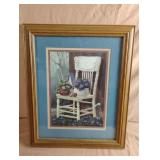 Vintage Humphries home interior matted framed