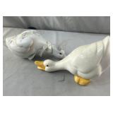 2 Ceramic Geese Heads Down
