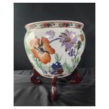 vintage Chinese porcelain fishbowl planter with