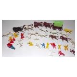 Vintage Lot of Plastic Toy Cowboys, Horses,
