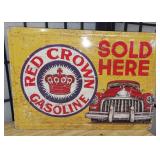 Red Crown Gasoline Sold Here Metal Sign