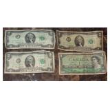 (3) 1976 $2.00 Two Dollar Bills U.S. Notes and a