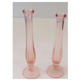 (2) Vintage Pink Depression Glass Swung Bud Vase