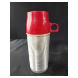 Vintage Thermos Aluminum Bottle With Red Cup Lid