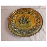 Vintage brass shop wall hanging plate 12"