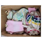 Box of Knitted Baby Clothes, bonnets and booties