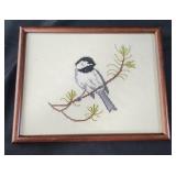 9.5x8 cross stitch framed bird on branch