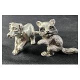 1.5" pewter racoon and dog figurines