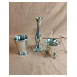 Silver plated candle stick and cups