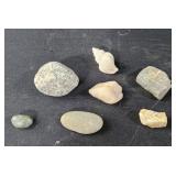 Assorted rocks and seashell, quartz, sandstone ,