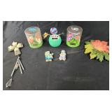 Solar bobbles, cow magnets, cross windchime,