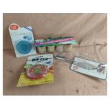 Dip clip, fish scaler, toothpicks and drinking