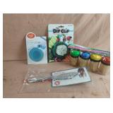 Dip clip, fish scaler, toothpicks and drinking