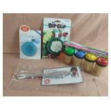 Dip clip, fish scaler, toothpicks and drinking