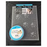 Litter trap mat and collapsible pet bowl