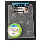 Litter trap mat and collapsible pet bowl